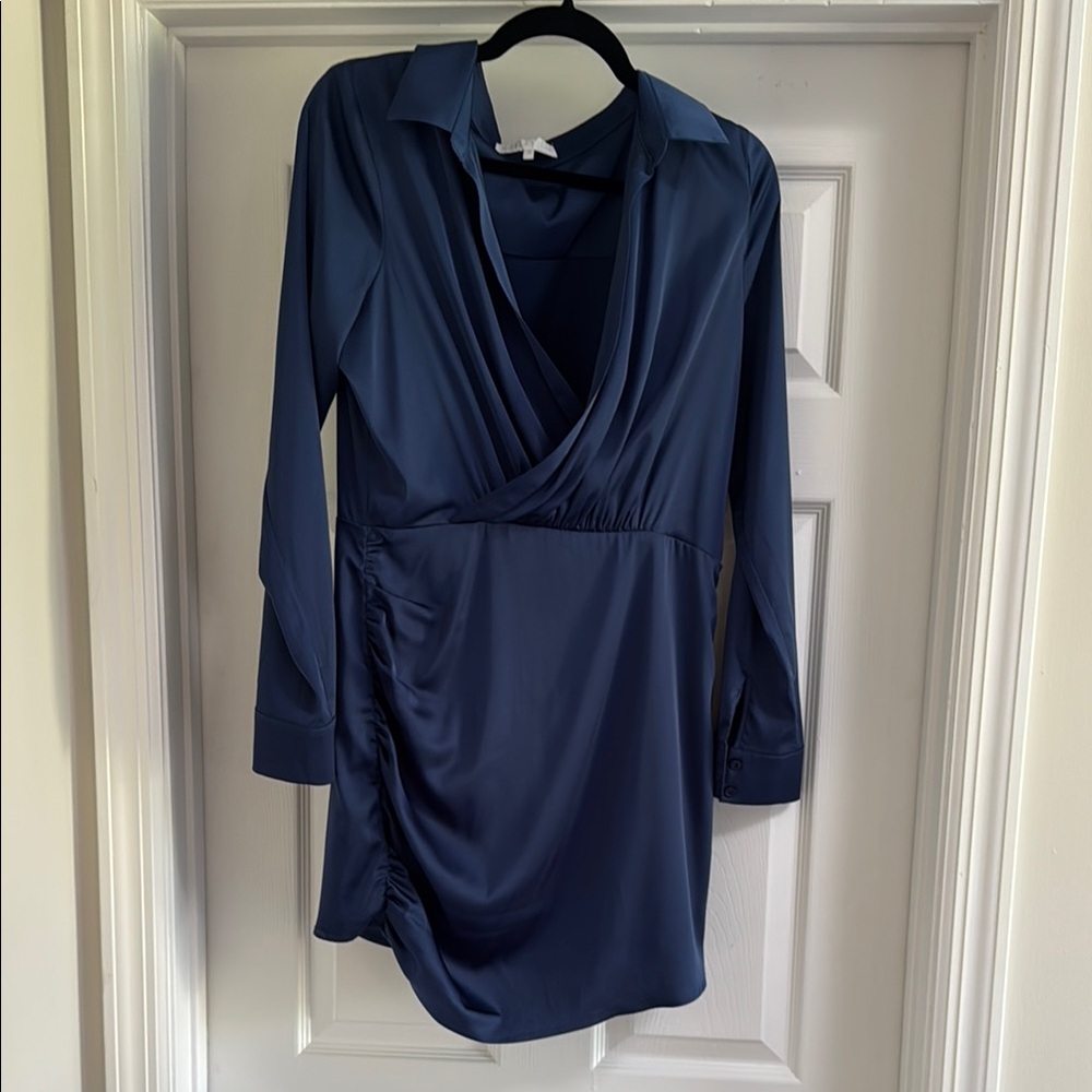 Elegant Navy Blue Wrap Dress
